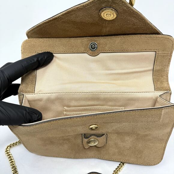 Banana Republic Suede Chain Crossbody Clutch Foldover Taupe Leather Bag - Picture 12 of 13